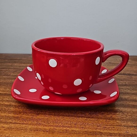 NWOT  Grace's Pantry red and white polka dot Soup and Sandwich set - Picture 1 of 6